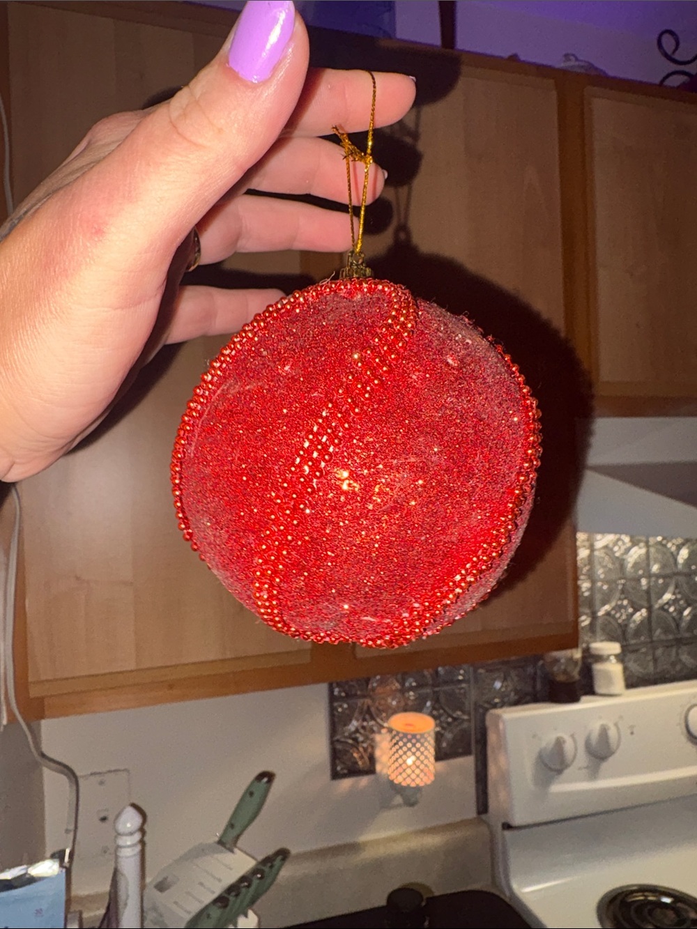 Red Beaded Decorative Ornament - Festive Home Accent